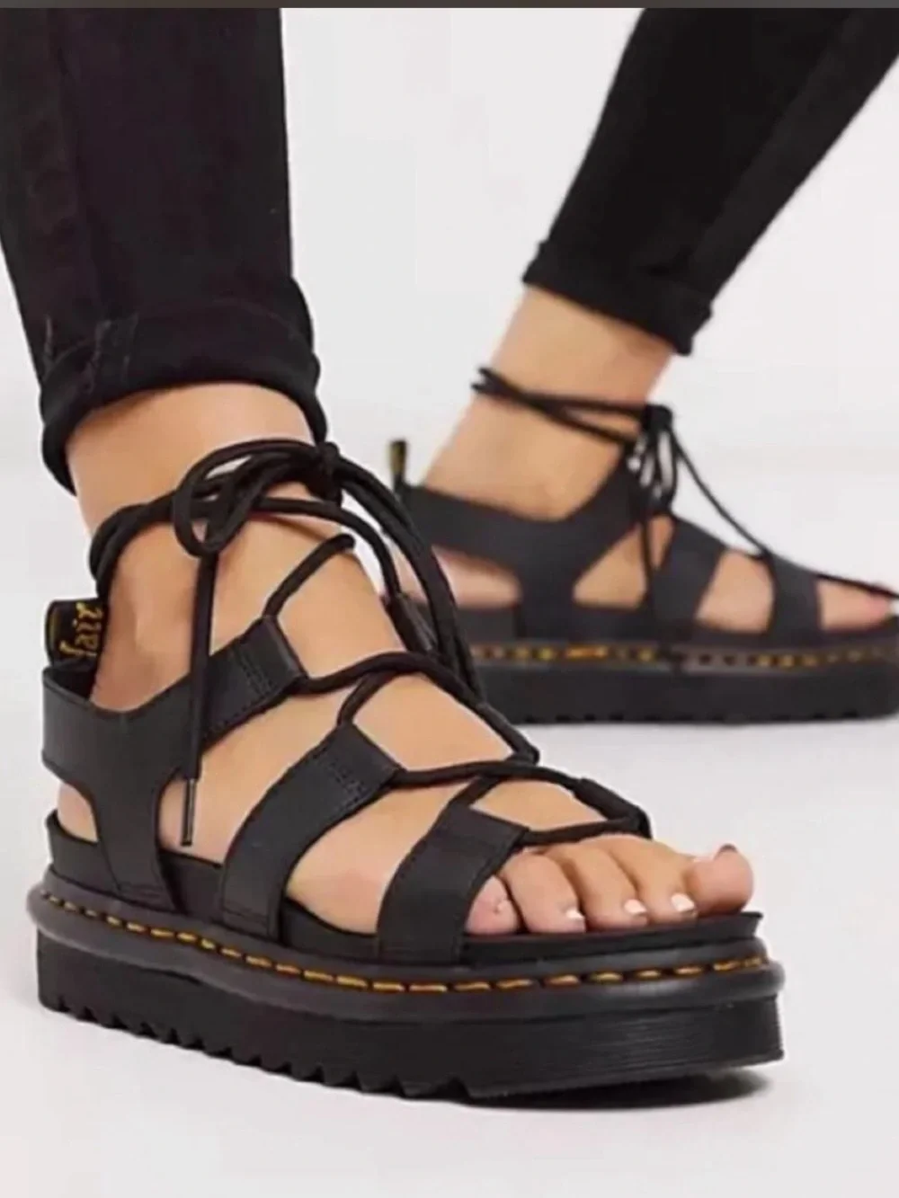 Dr Martens Leather Nartilla Chunky Platform Sole Lace Up Gladiator Sandal 10